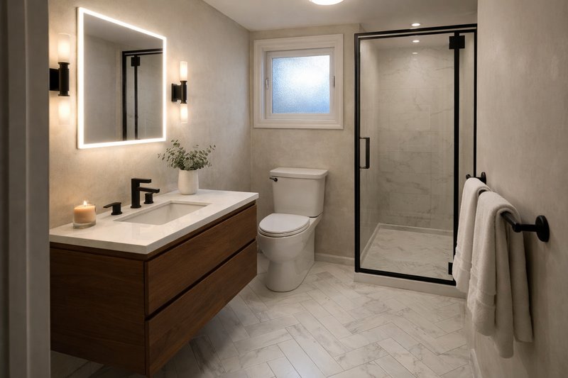 Bathroom transformed to Quiet Luxury style