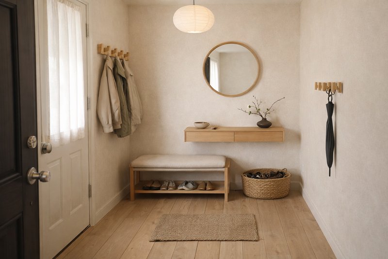 Entryway transformed to Japandi style