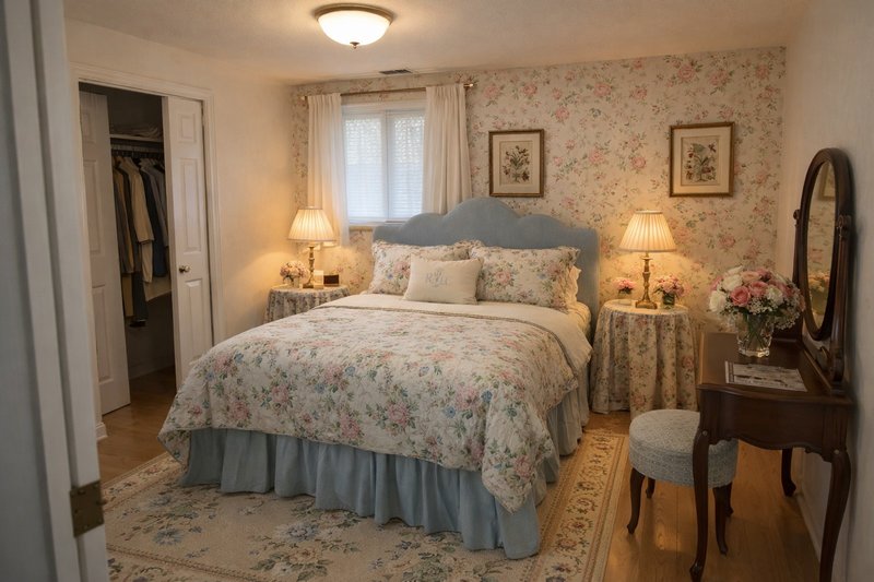 Guest room transformed to Grandmillennial style