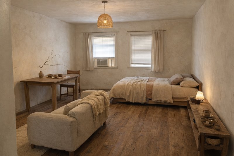 Studio apartment transformed to Wabi-Sabi style